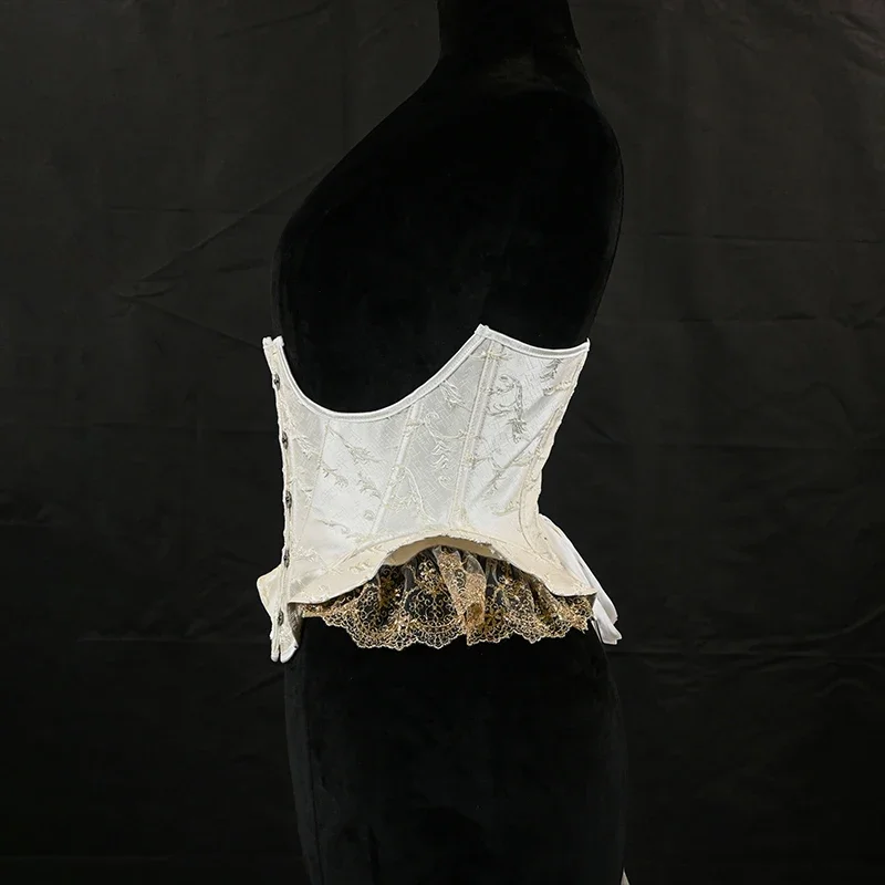 

Женский корсет-бюстье с кружевом, белый/черный, готический винтажный, с тиснением, для коррекции талии, утягивающий, на шнуровке, для формирования фигуры