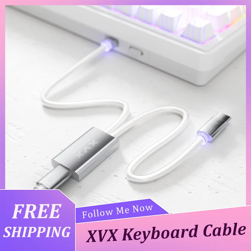 

Кабель для клавиатуры XVX 2-в-1 USB-C на USB-A для механической игровой клавиатуры, светодиодный авиационный кабель 1,8 м с металлическим разъемом CNC