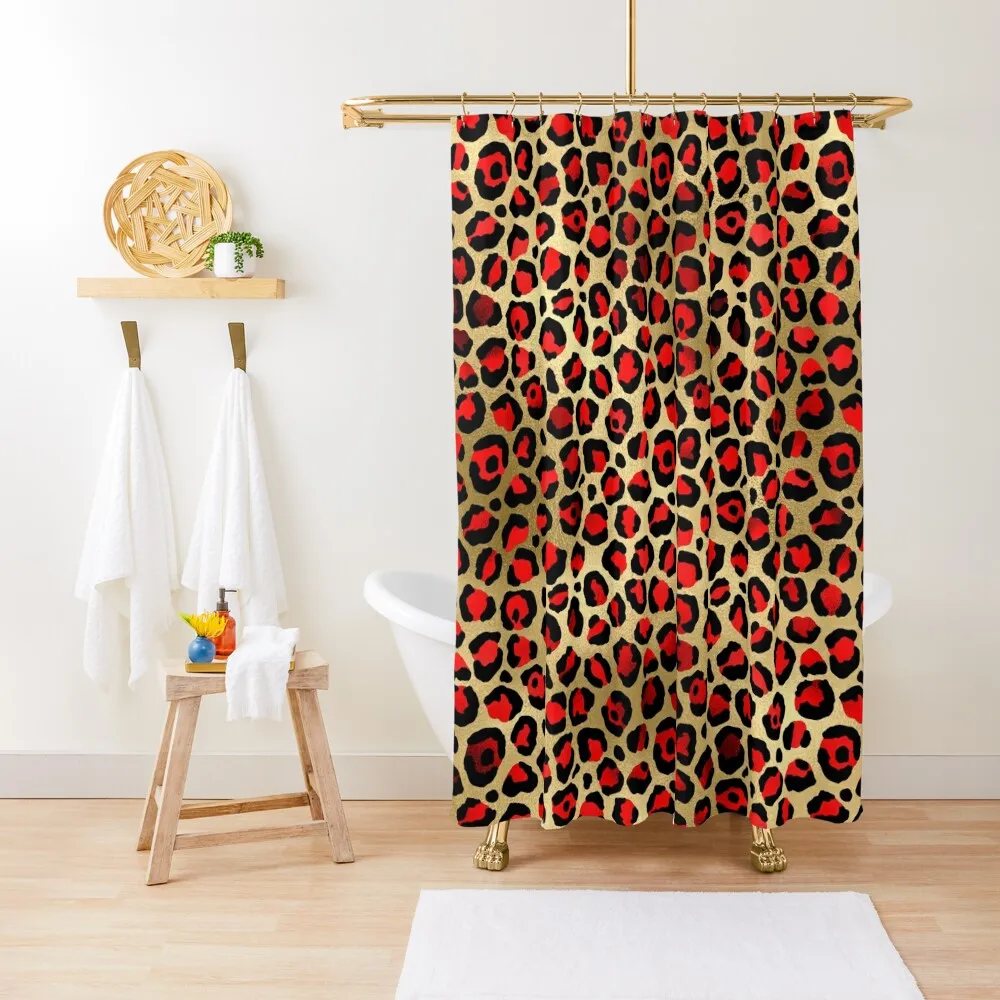 

Glam Gold and Red Leopard Spots Shower Curtain Curtain Shower Curtains In The Bathroom