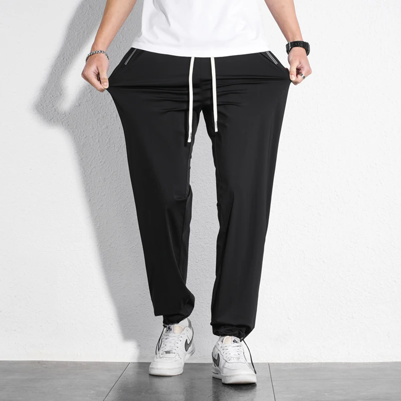 Pantalones Largos para Hombre de 190cm 200cm con Bolsillos con Cremallera, Pantalón de Verano para Adolescentes, de Seda Helada, Extra Largos, 110cm 115cm 120cm