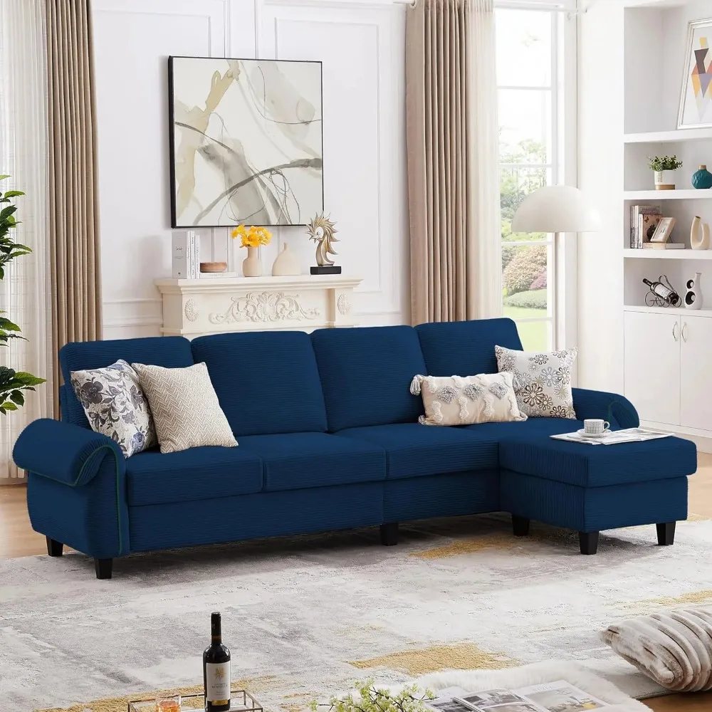 Sectional Sofa Couch, Seat L Shaped Couch with Ottoman and Wooden Legs, Couches for Living Room Apartment Office