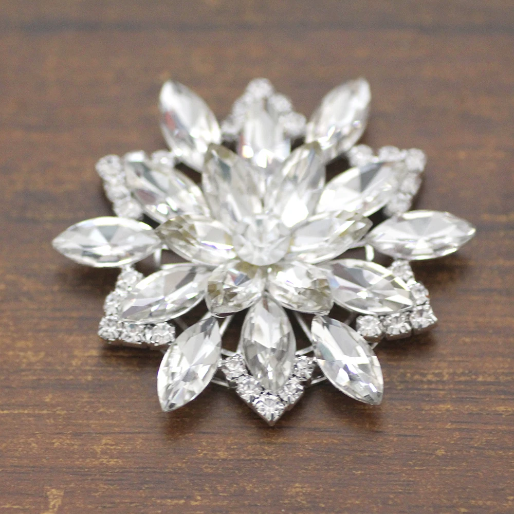 5.8cm flower shape crystal ab rhinestone applique flat silver base sew on rhinestone for wedding dress bags shoes decoration