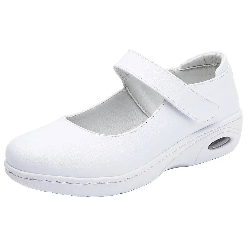 Comfortable Cow Leather Hospital Nurse Shoe Anti Slip Loafer White and black zapatos de mujer  flat shoes women