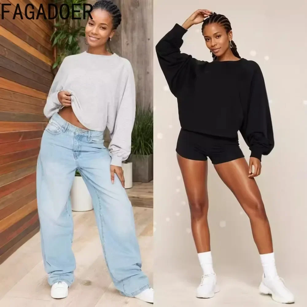 FAGADOER Casual Sweatshirt Women Solid Color Long Sleeves Backless Hollow Out Fashion Tops Female Streetwear Clothing 2025 New