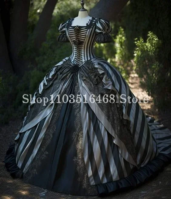 Fantasía gótica Victoriana vestidos de fiesta de graduación, blanco y negro, apliques elegantes de encaje, tutú de princesa, vestidos de graduación para mujer