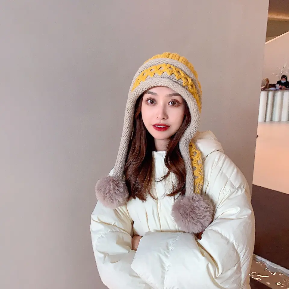 Women Blue Winter Peruvian Cover Ears Beanie Hat Ear Flaps Sherpa Snow HUAMULAN Women Winter Beanie Hat Earflap Peruvian Warm  main image 3
