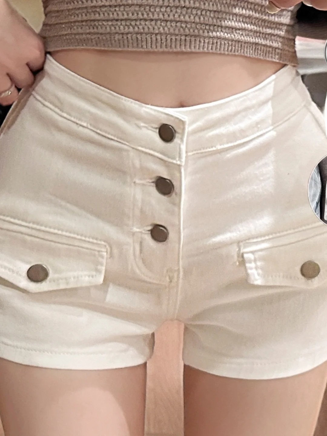 American Hot Girl Style High Waist Wide Hip Denim Shorts Women's Summer New Button Slimming All-Match Butt Shorts