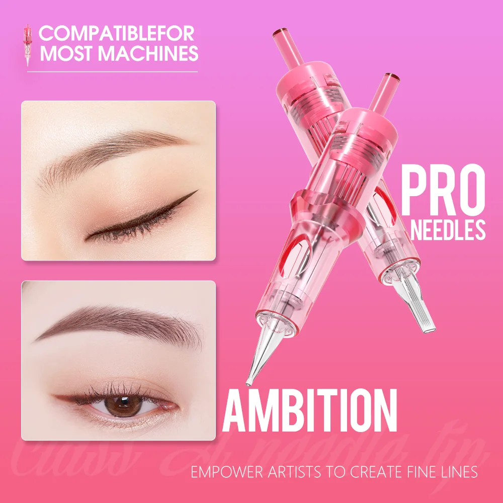Ambition 1RL 20pcs Pink Tattoo Cartridge Needle Size 0.2mm 0.25mm 0.3mm 0.35mm Round Liner Mix Needle for Tattoo Machine Supply