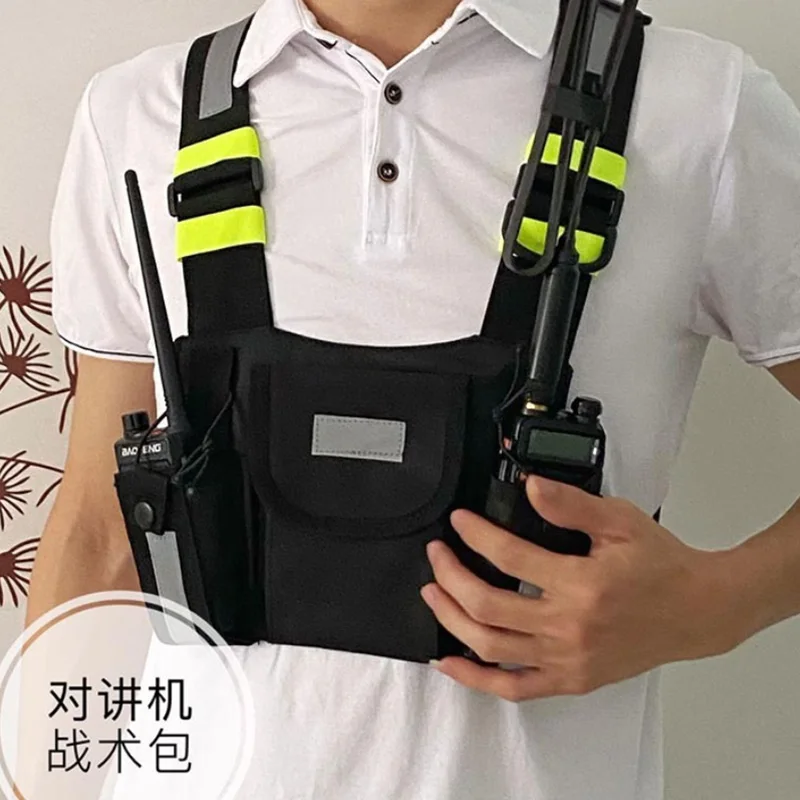 Borsa walkie-talkie in tessuto Oxford Gilet riflettente Borsa streetwear Marsupio tattico funzionale Borse pettorali unisex Zaino gilet