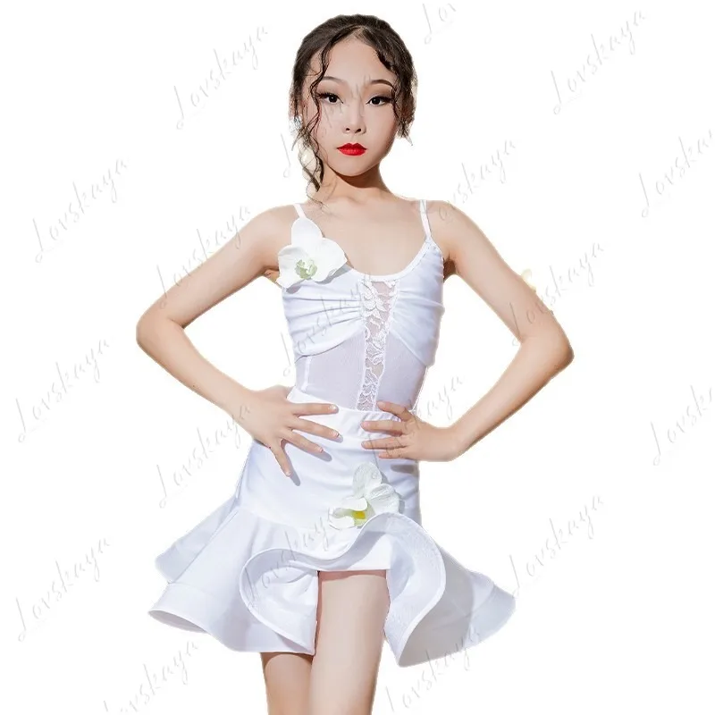 طقم ملابس الرقص اللاتيني الصيفي للفتيات للتدريب على الأداء مع تنورة واسعة ونمط راقي جديد