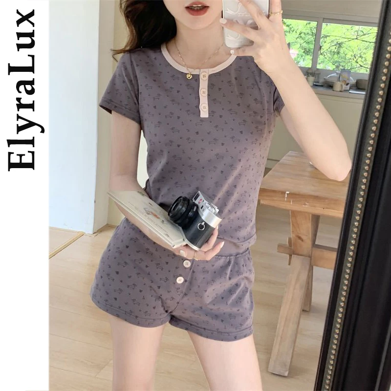 

ElyraLux летняя женская пижама с короткими рукавами, шорты, пижамные комплекты, удобная тонкая одежда для дома, домашняя одежда с принтом таксы и собаки