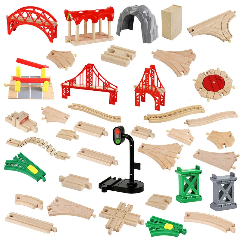 Wooden Track Accessories For All Thomas Trains Car Bridge Piers Traffic Light Beech Wood Track Assembly Children Toys Gifts