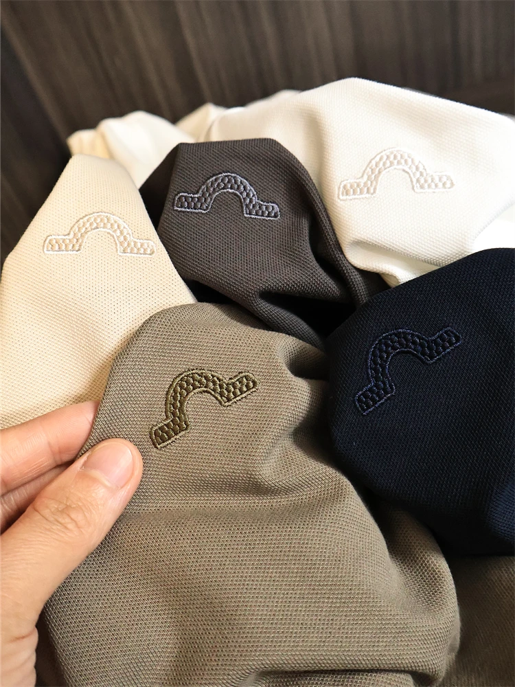 

Мужская повседневная футболка с коротким рукавом, однотонная, с вышивкой, с открытым воротником на молнии, модная летняя футболка