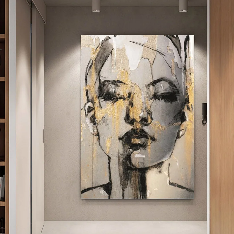 

Modern Art Painting Black Canvas Portrait Beauty Poster Canvas Print Living Room Wall Art Picture Home Wall Decoration Cuadros