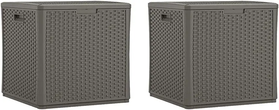 60 Gallon Resin Outdoor Patio Storage Cube Deck Box, Stoney (2 Pack)