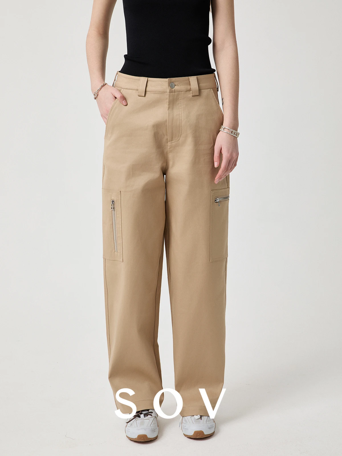 

Retro Sle 00% Cotton Workwear Pants for Girls Khaki Comfortable Skin-friendly Long Commute l Waist Casual Trousers