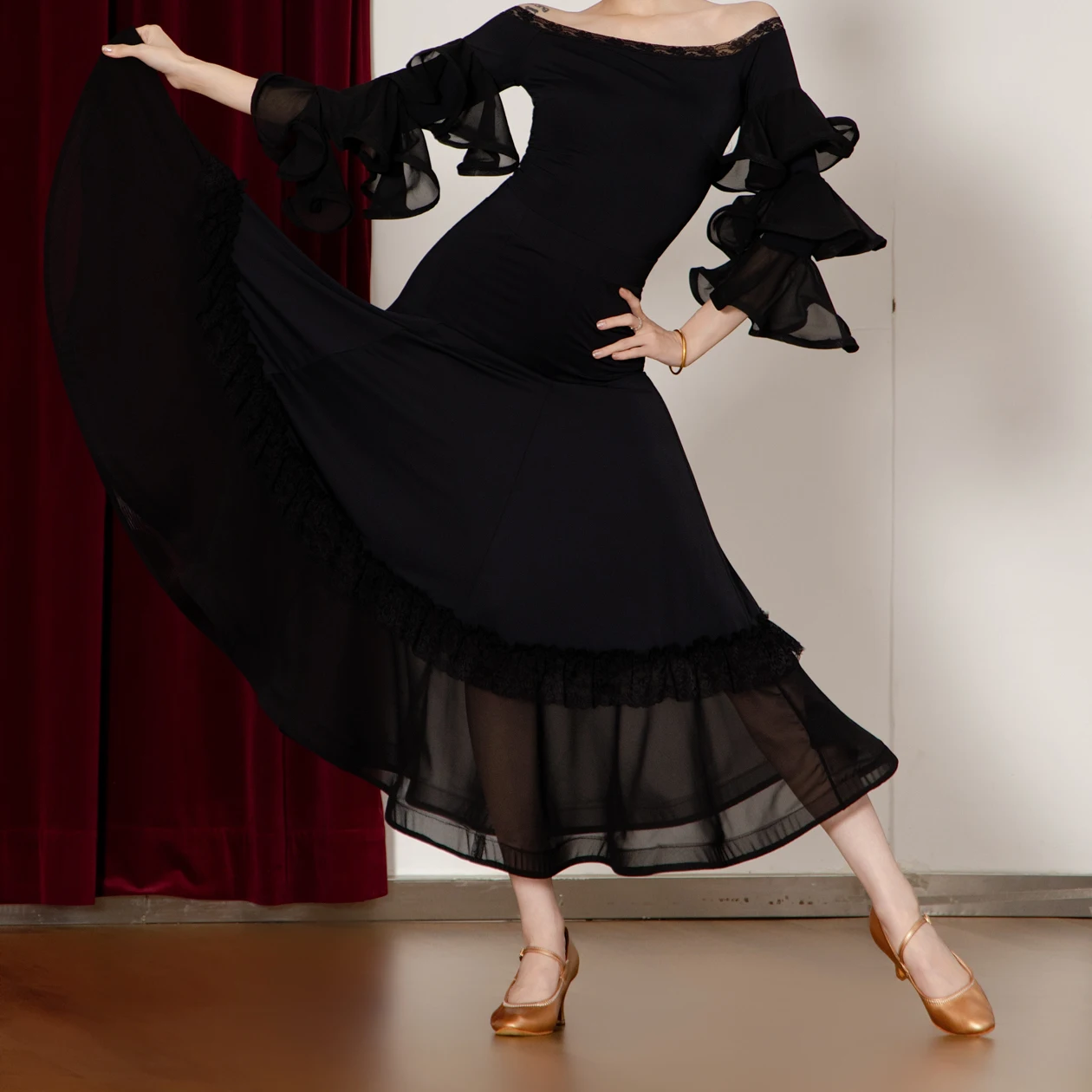 Damski Waltz Nowoczesny Taniec Towarzyski dla Kobiet Siateczkowa Spódnica z Dużym Rozkloszowaniem Standardowa Spódnica Konkursowa do Ćwiczeń Taniec Towarzyski Odzież Damska DN22381