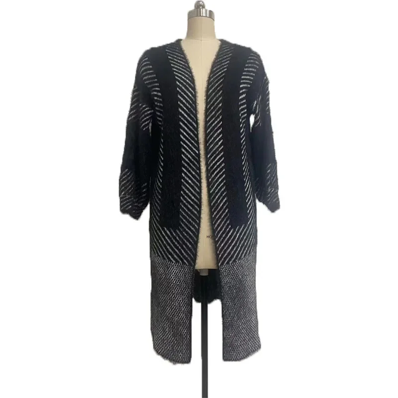 Cardigan donna maglioni cappotti lavorati a maglia manica intera allentato Casual maglioni regolari cappotto di media lunghezza elegante stampa