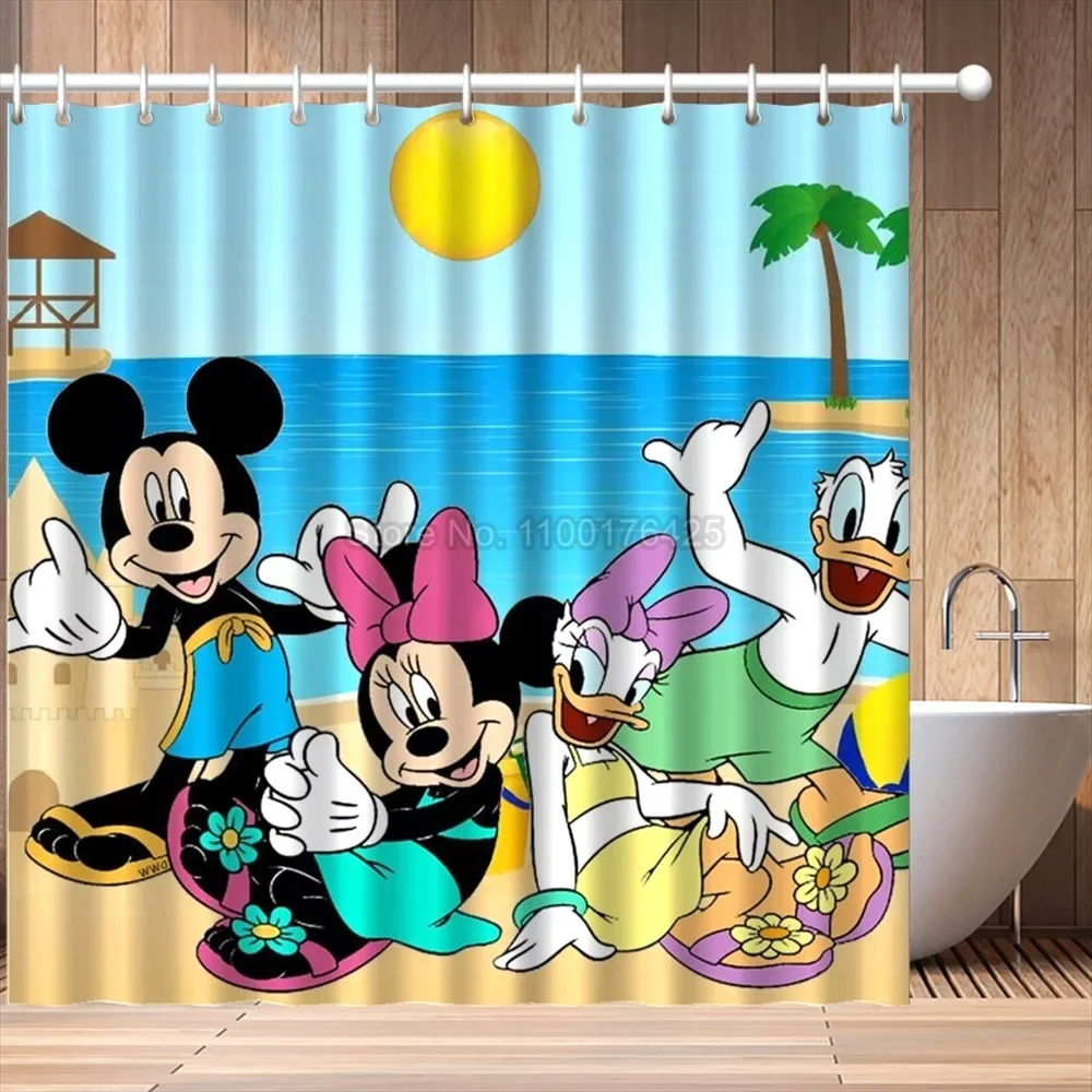 Mickey Mouse Shower Curtains Bathroom Curtain Fabric Waterproof Polyester Cartoon Bath Drapes with Hooks