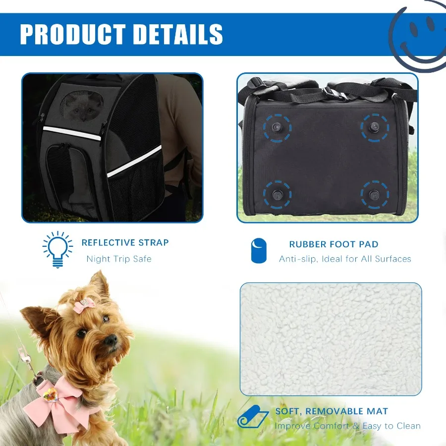 Pet Carrier Backpack for Cats Dogs Small Large Pets Puppies Safety Cushion Back Support Travel Hiking Outdoor Use Black