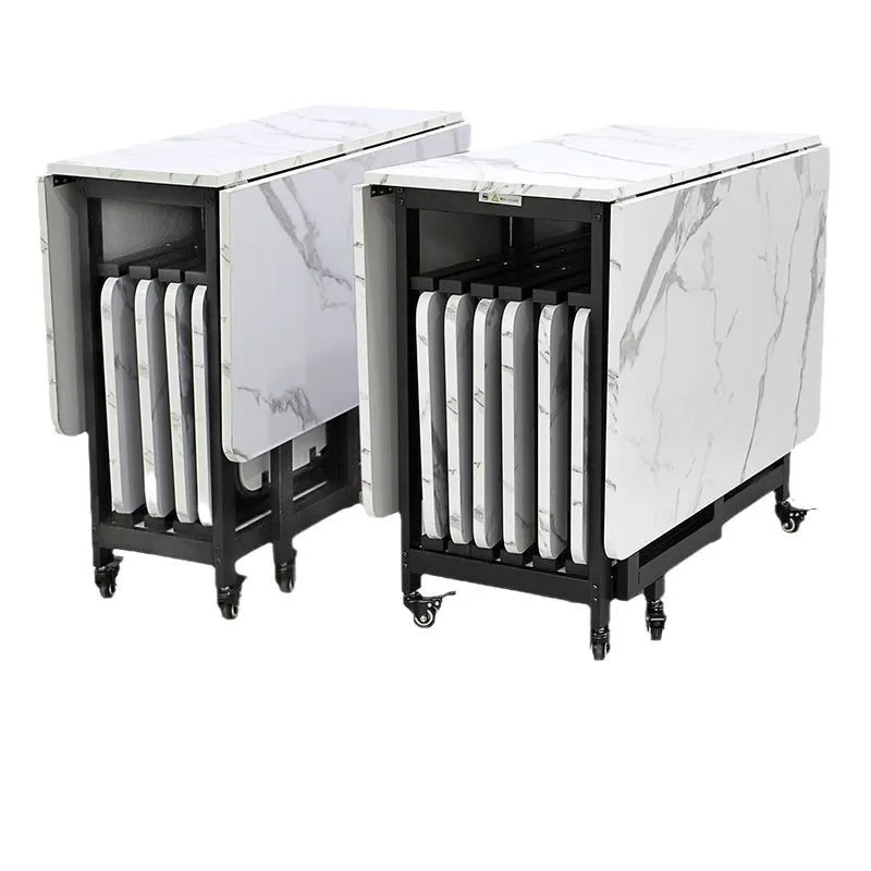 Movable folding dining table Small apartment household 8-person rectangular dining chair combination Simple eating table