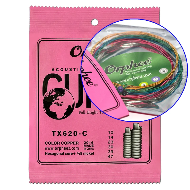 Orphee 620-C P S 010 COLOR Red Cooper Silver Plated Acoustic Guitar Strings Hexagonal Core Nickel Accessories