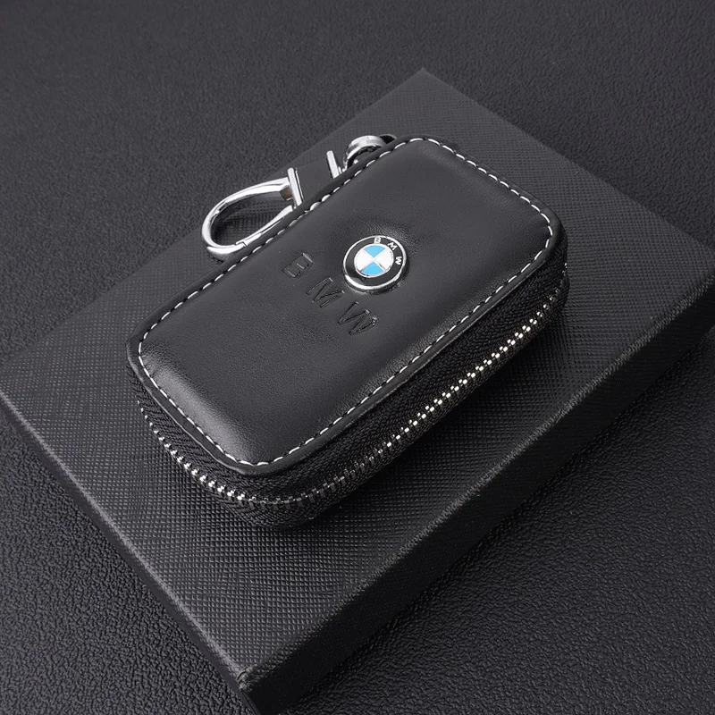 Classic Leather Car Key Fob Wallet Cover Keyring Zipper Pouch Protector Case For BMW F30 F20 F10 F18 F22 F01 X3 X4 F06 F02 M3 M5 - view 4