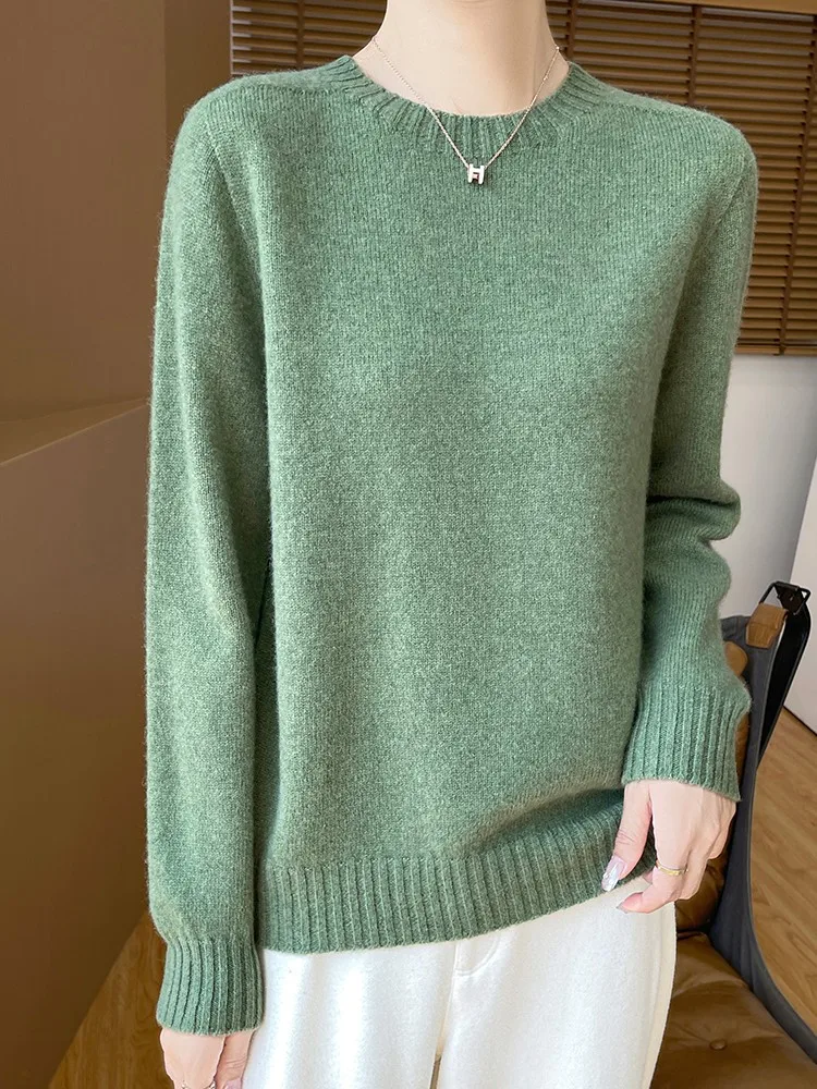 TLOML 2025 New Women O-Neck Pullover Sweater Autumn Winter 100% Merino Wool Knitwear Basic Soft Warm Bottoms Female Clothing Top
