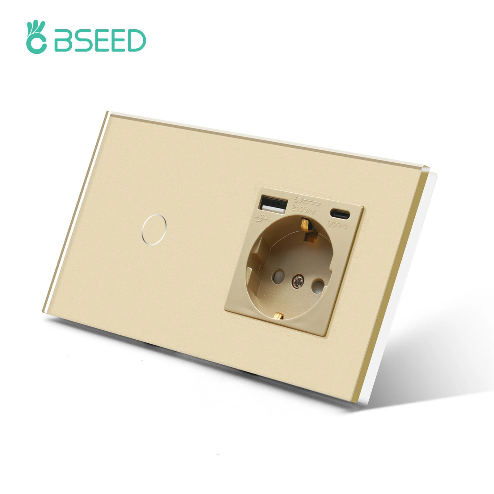 BSEED EU-stopcontacten Enkel stopcontact Dubbel glazen frame USB Type-C Oplaadpoorten Drievoudige stopcontactstekkers Kinderbescherming 16A