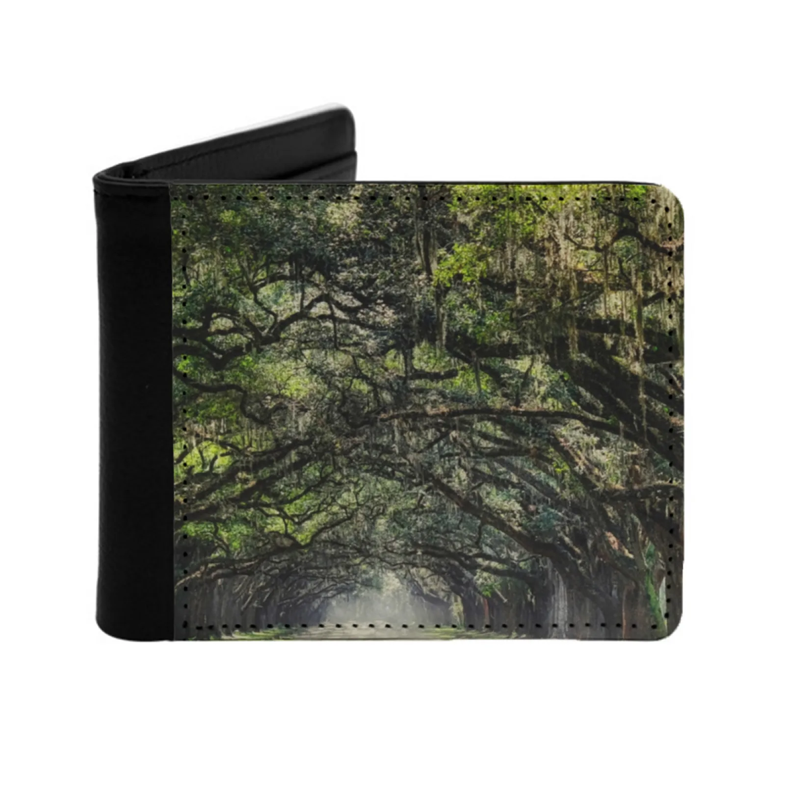 Canopy Of Oaks At Wormsloe Plantation Personalized Men's Leather Wallet Credit Card Pouch Purse Alley Attraction Autumn Avenue