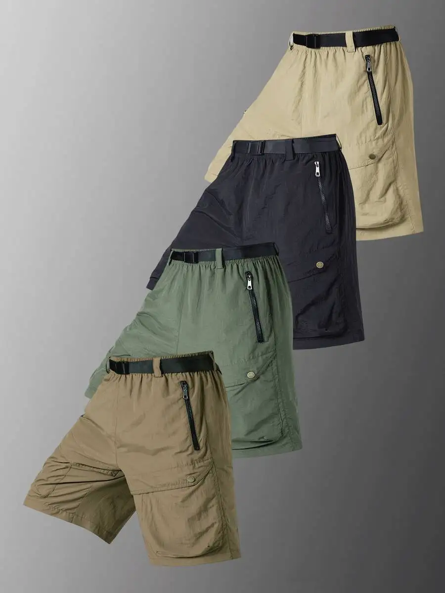 Men's  Cargo Shorts With Dual Zipper Pockets - Waterproof Quick Dry Cooling Breathable, Free Belt Included For Hiking Camping