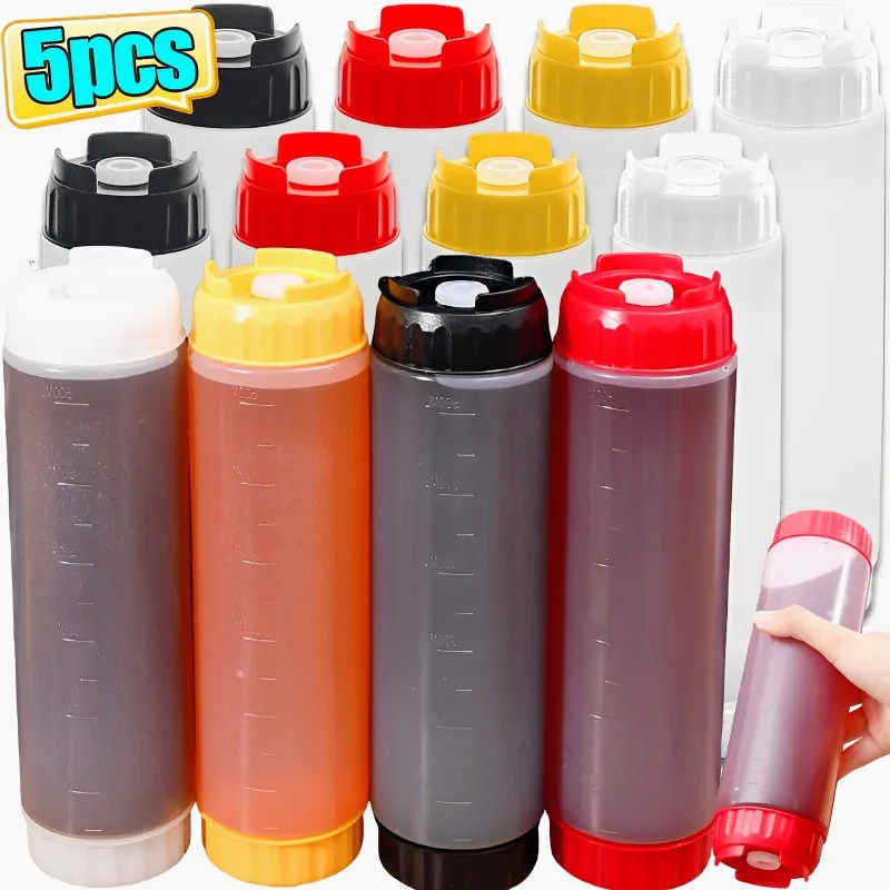 

16oz Double Head Squeeze Sauce Bottle Cruet Ketchup Salad Dressing Squeeze Bottle Kitchen BBQ Large Capacity Dispenser Condiment