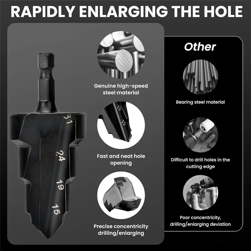 ABDJ-PPR 리프팅 스텝드 드릴 비트 리머 3 in 1 키트 (15~31mm 파이프용) - 1/4 헥스 샹크 퀵 체인지 툴 세트