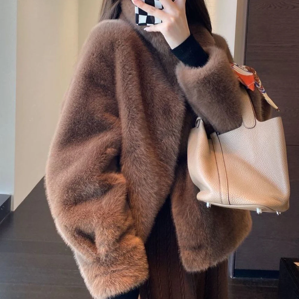 Imitation mink warm furry stand-up collar furry jacket women's young Rex Rabbit short 2025 winter environmentally friendly fur