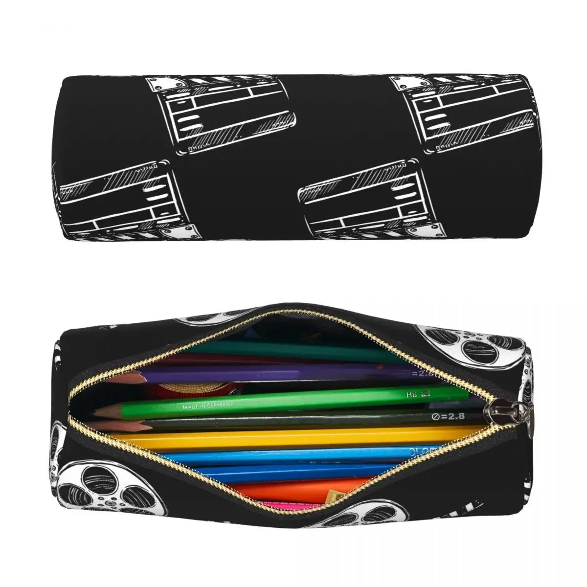 Movies Film And Clapperboard Pencil Case for Students School Cylinder Pen Box Pencil Bag Pen Holder