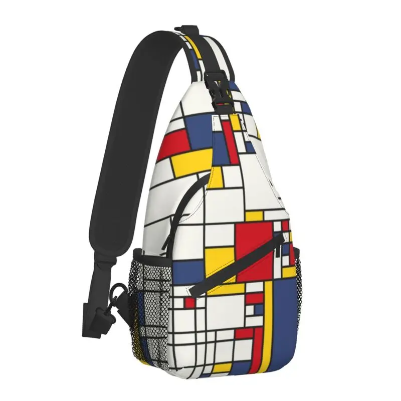 Piet Mondrian Minimalist De Stijl Sling Crossbody Chest Bag Men Casual Modern Abstract Art Shoulder Backpack for Traveling