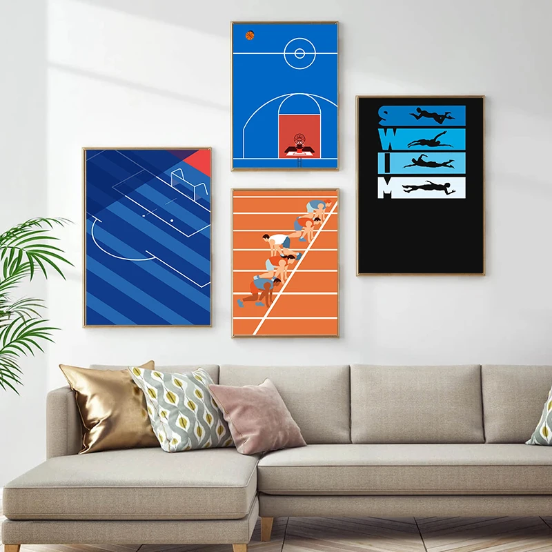 Wall Art Canvas Painting Basketball Football Tennis Court Pool Nordic Posters and Prints Wall Pictures for Living Room Decor