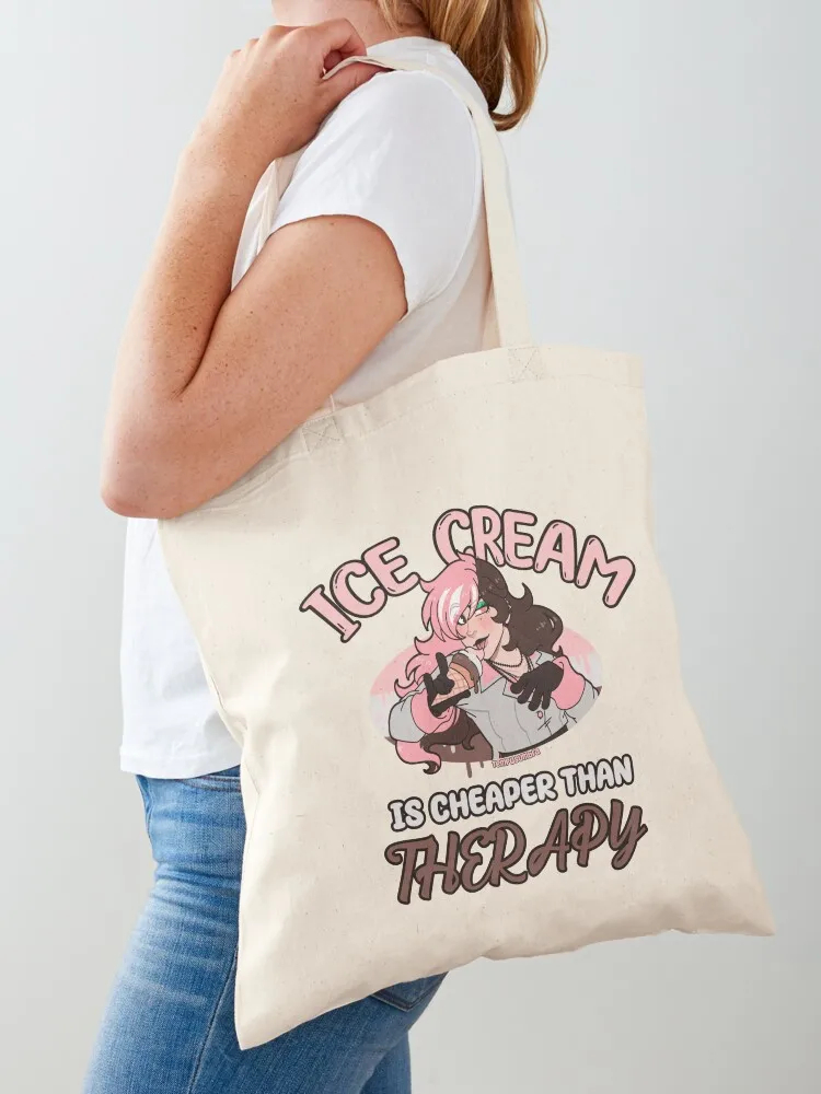 

Ice Cream is cheaper than THERAPY Tote Bag Women's beach bags reusable shopping bag Women's handbag tote bags men