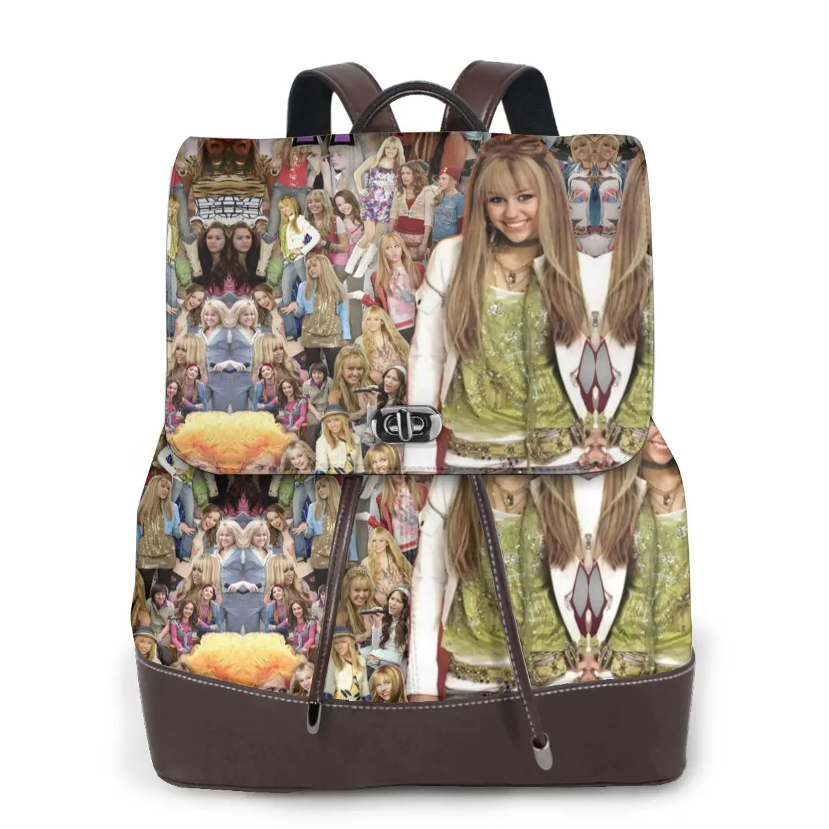 

New Women's Multifunction Hannah Montana Collage Backpack Casual Leather School Bag For Girls Fashion Travel Shoulder Bag