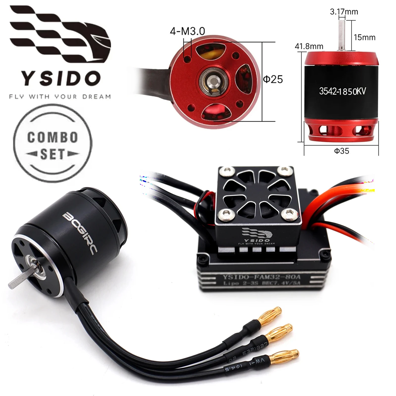 

YSIDO RC бесщеточный комбинированный двигатель AM32 80A ESC 3542 3642 1850/2150/2250KV для радиоуправляемого гусеничного автомобиля AXIAL SCX10 90046 TRAXXAS TRX4 RC4WD