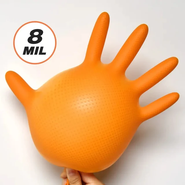 Heavy Duty Orange Nitrile Gloves 8Mil Industrial Disposable Gloves with Diamond Textured Grip for Mechanic Safety & Work Gloves 4 Heavy Duty Orange Nitrile Gloves 8Mil Industrial Disposable Gloves with Diamond Textured Grip for Mechanic Safety & Work Gloves 4