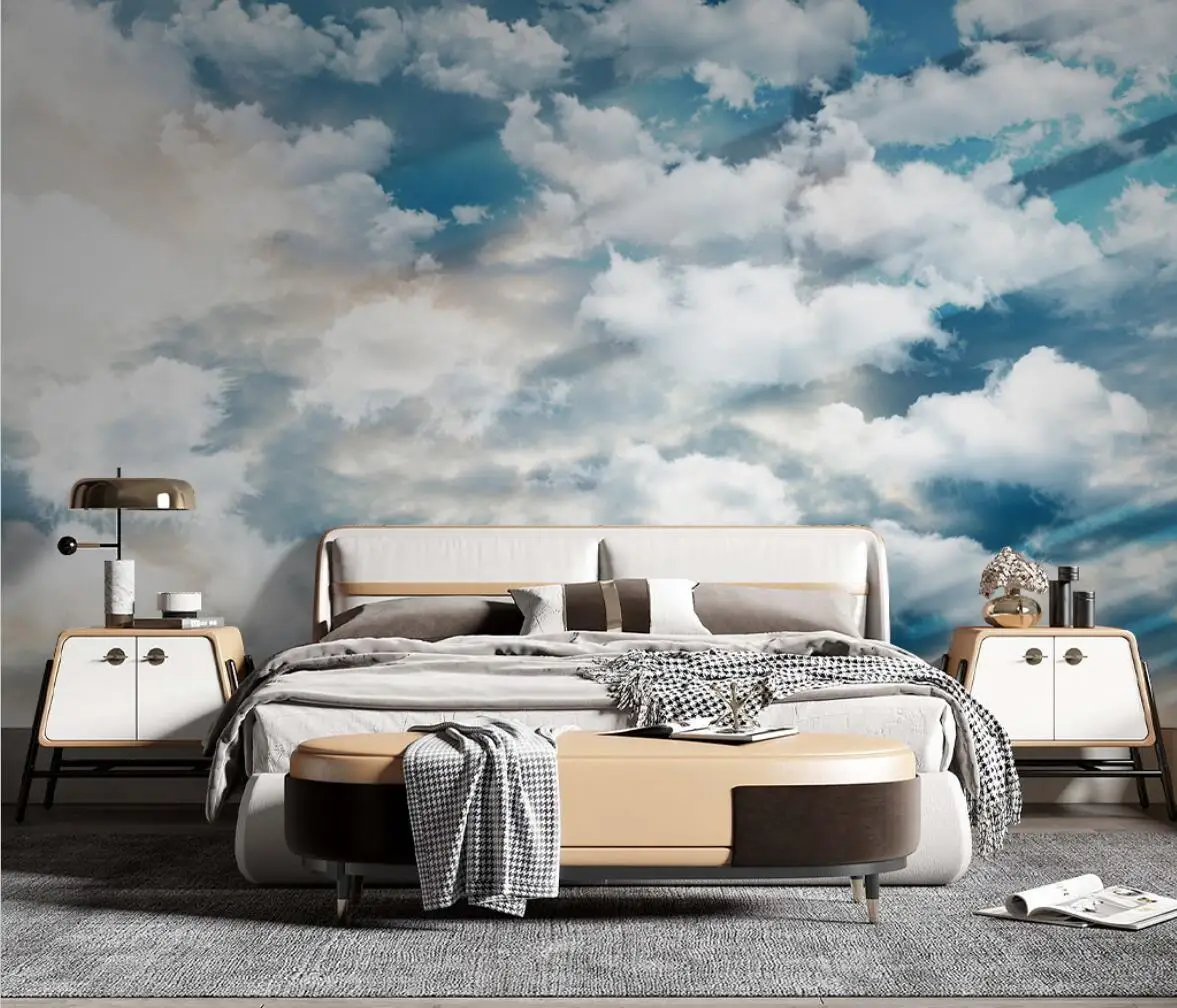 Custom Colorful clouds Murals Wallpapers room decoration Blue bronzing white clouds Background Mural Photo wall paper 3D sticker