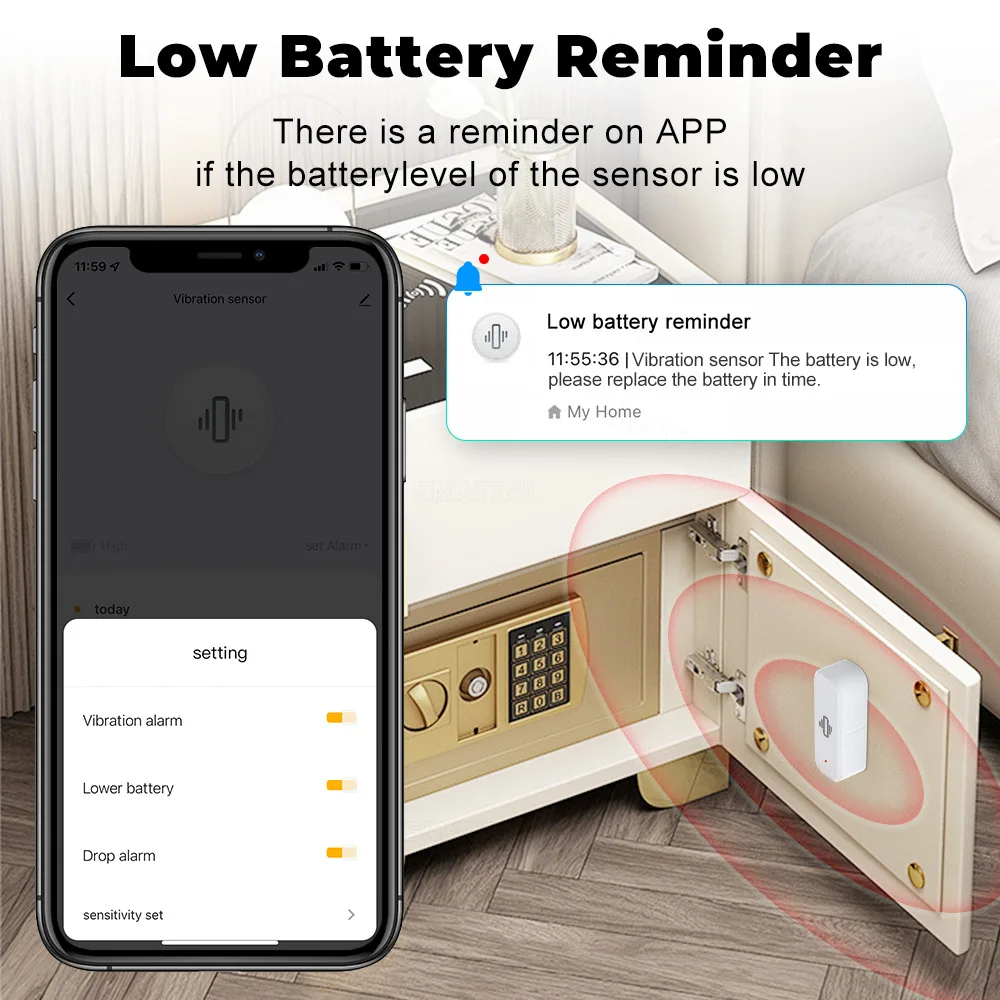 Tuya ZigBee Smart Vibration Sensor Door Window Break Anti-theft Detection Alarm Smart Home Security Protection System
