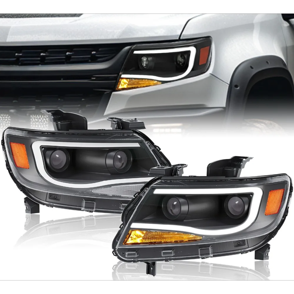 

Для Chevrolet Colorado 2015-2022 гг. светодиодные фары с двойным проектором и дневными ходовыми огнями (DRL), черные