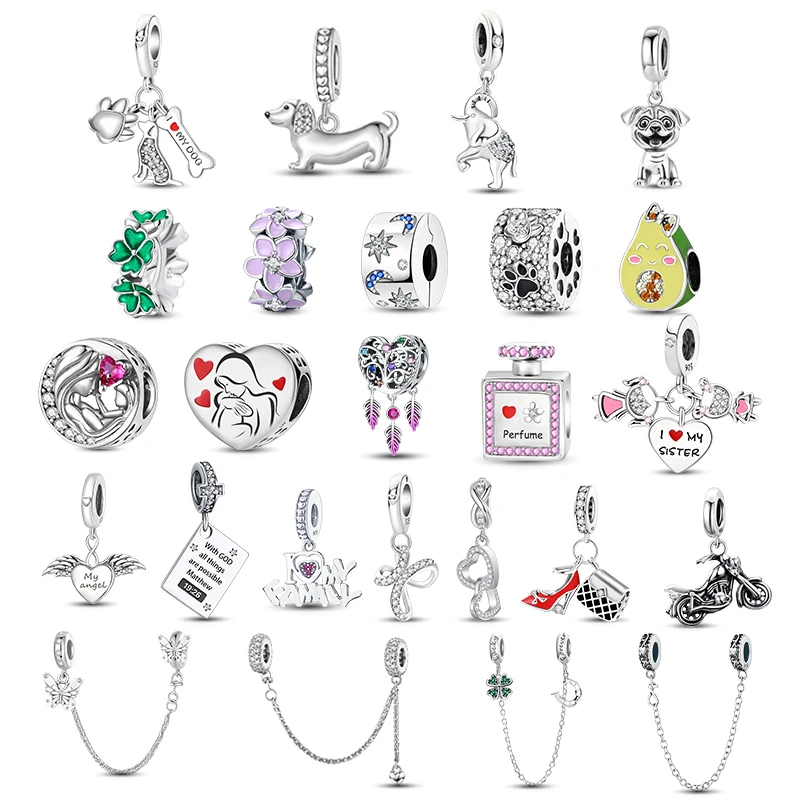 925 Sterling Silver Charm Beads fit Original Pandora Charms Bracelet Dog  Love Avocado Flower Silver Jewelry Making DIY Gift