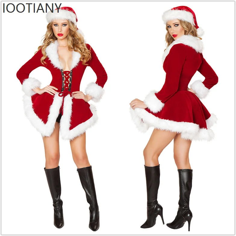 

Women's Christmas Sexy Long Sleeve Red Dress Santa Claus Cosplay Costume Christmas New Year Party Stage Performance Costume 2025