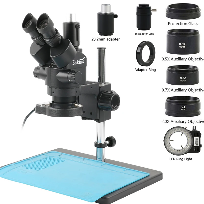 Eakins Zoom 3.5X-90X Zoom Simul-Focal Trinoculaire Focusseerbare Stereomicroscoophouder voor telefoonreparatie PCB-solderen