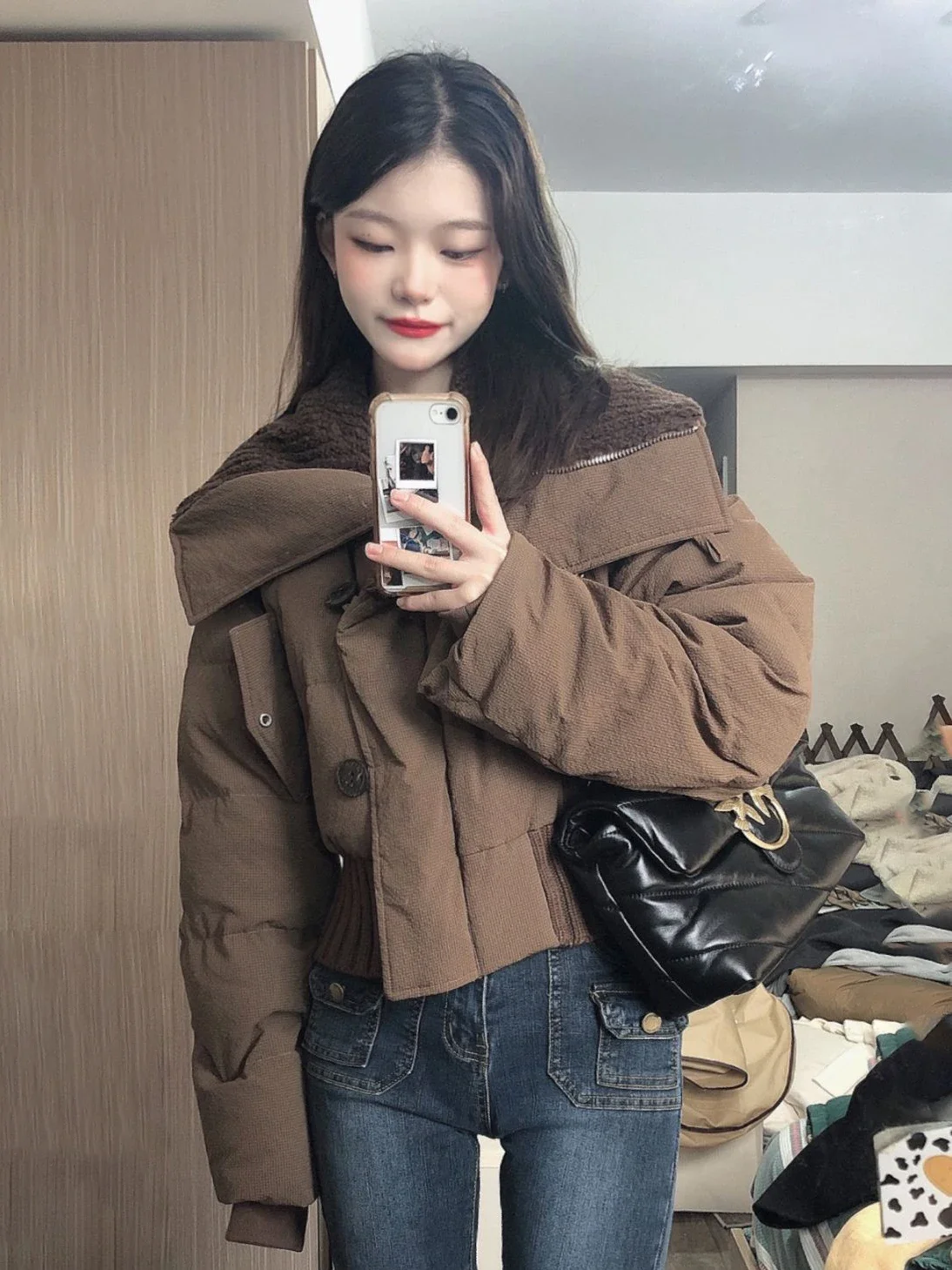 Short Long Sleeved Cotton Jacket Women's Winter American Retro Design Niche Warm and Thick Cotton Coat Jacket