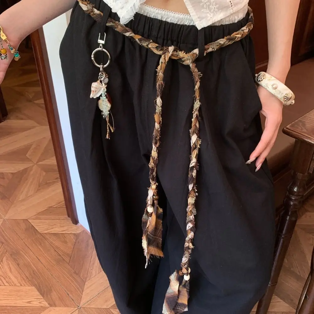 تصميم فاخر براون اليدوية جديلة حزام العرقية نمط الرجعية الخصر حبل خمر رقيقة حبل حزام المرأة تنورة الجينز الزخرفية #1