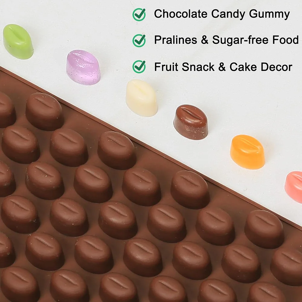 Molde de silicona de grado alimenticio con 55 mini moldes para granos de café, para chocolate, dulces, cubitos de hielo, gelatina, golosinas para perros, repostería y decoración de pasteles